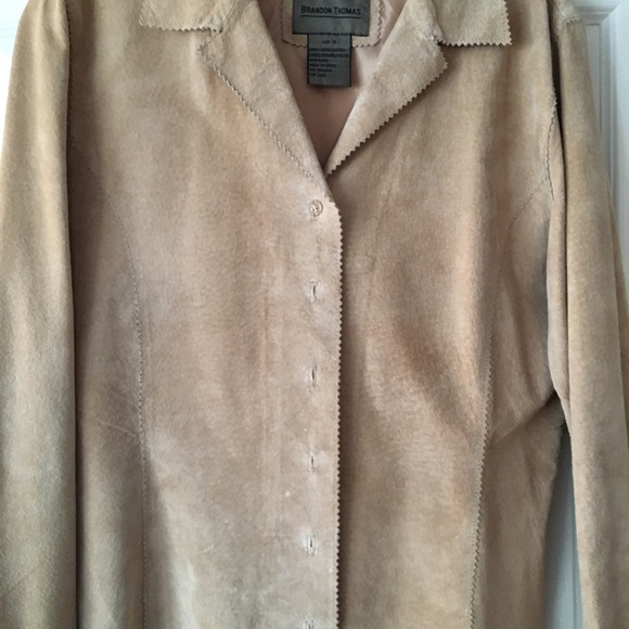 TAN SUEDE LEATHER BLAZER TOP - Picture 3 of 8